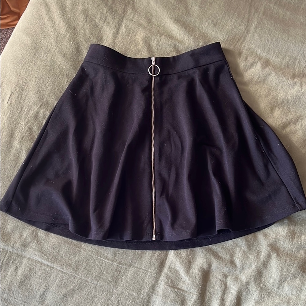 Twik Black Skater Skirt with Front Zipper